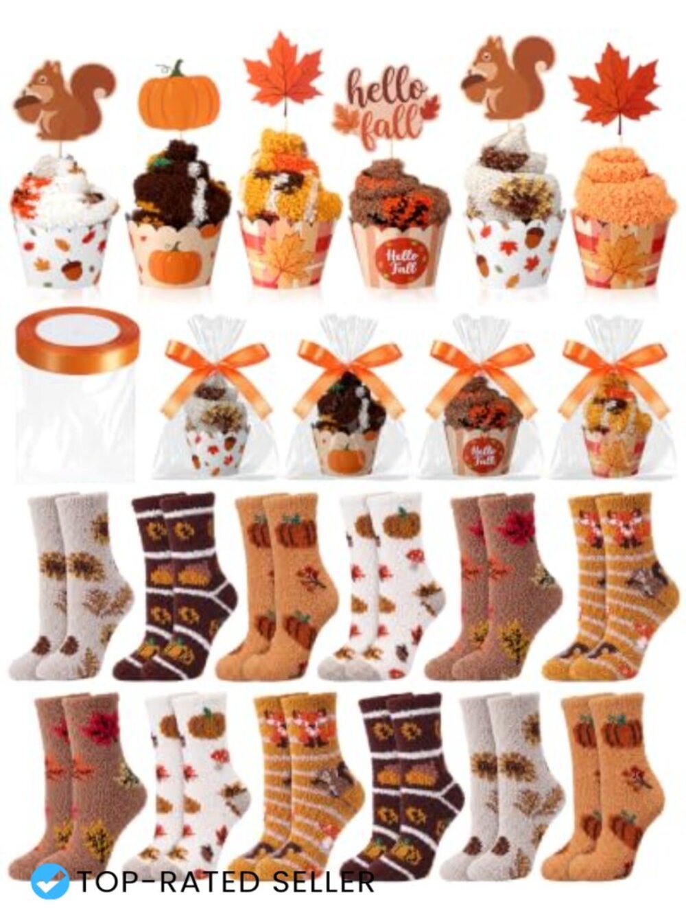 12 Pair Fuzzy Socks Fall Cupcake Gift Set Women Men